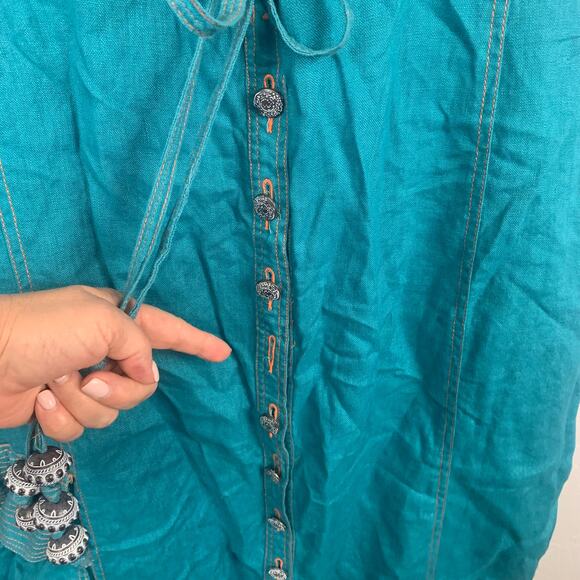 Alain Weiz Linen Dress Womens 20 Sleeveless Linen Button Front Boho Pocket - Picture 6 of 6